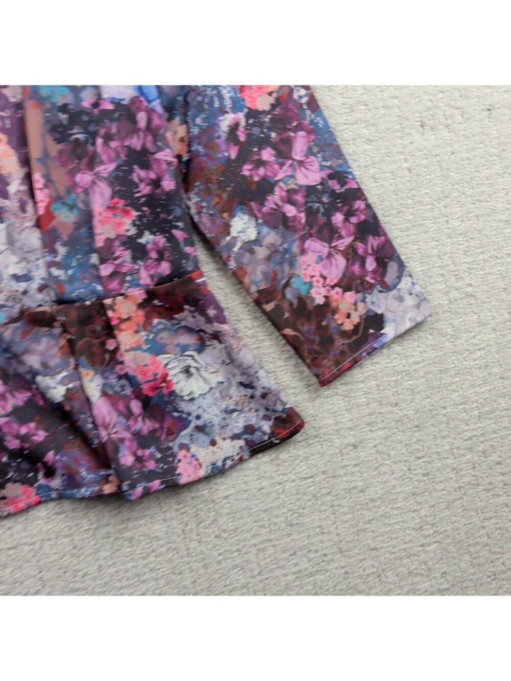 H&M Top Floral Peplum Blouse Boho Folk Indie Flowy Floral Artsy AOP Women Sz 4 - Picture 4 of 11